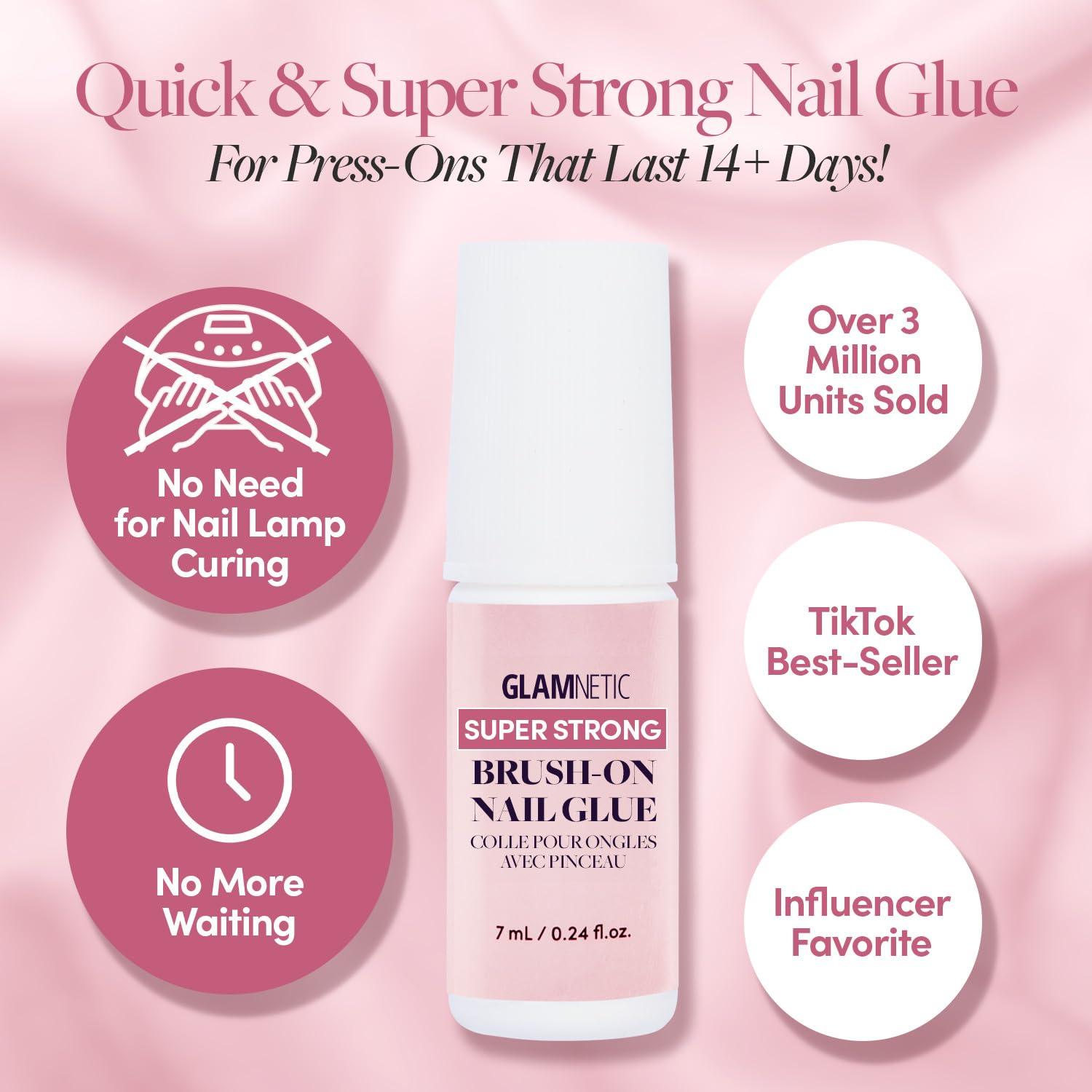 imageGlamnetic PressOn Nails Caviar Super Strong Brush On Nail Glue ampamp PressOn Nail Remover SemiTransparent Nails with Black French Tips Short Almond Shape Reusable Nail Kit with Glue ampamp Remover