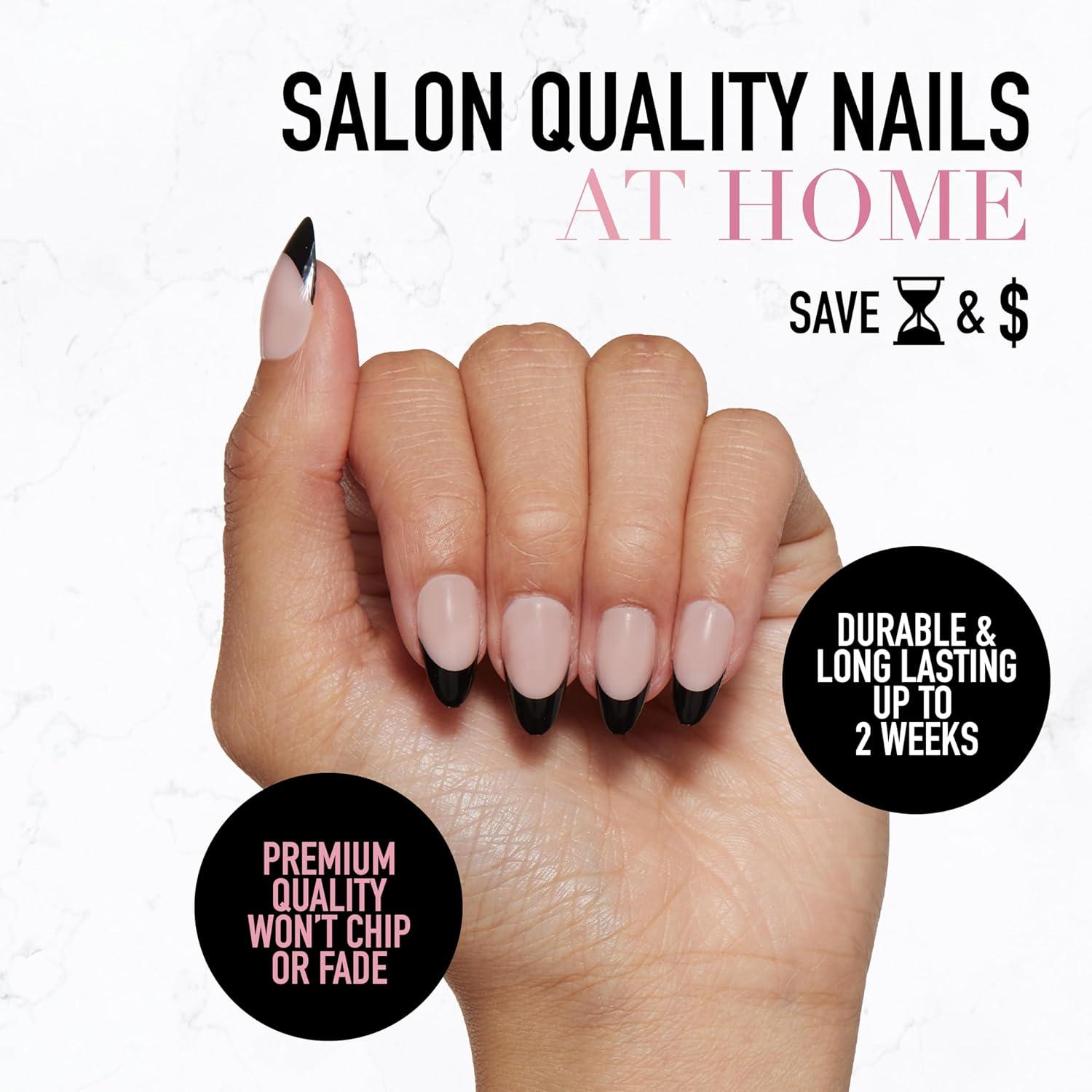 imageGlamnetic PressOn Nails Caviar Super Strong Brush On Nail Glue ampamp PressOn Nail Remover SemiTransparent Nails with Black French Tips Short Almond Shape Reusable Nail Kit with Glue ampamp Remover
