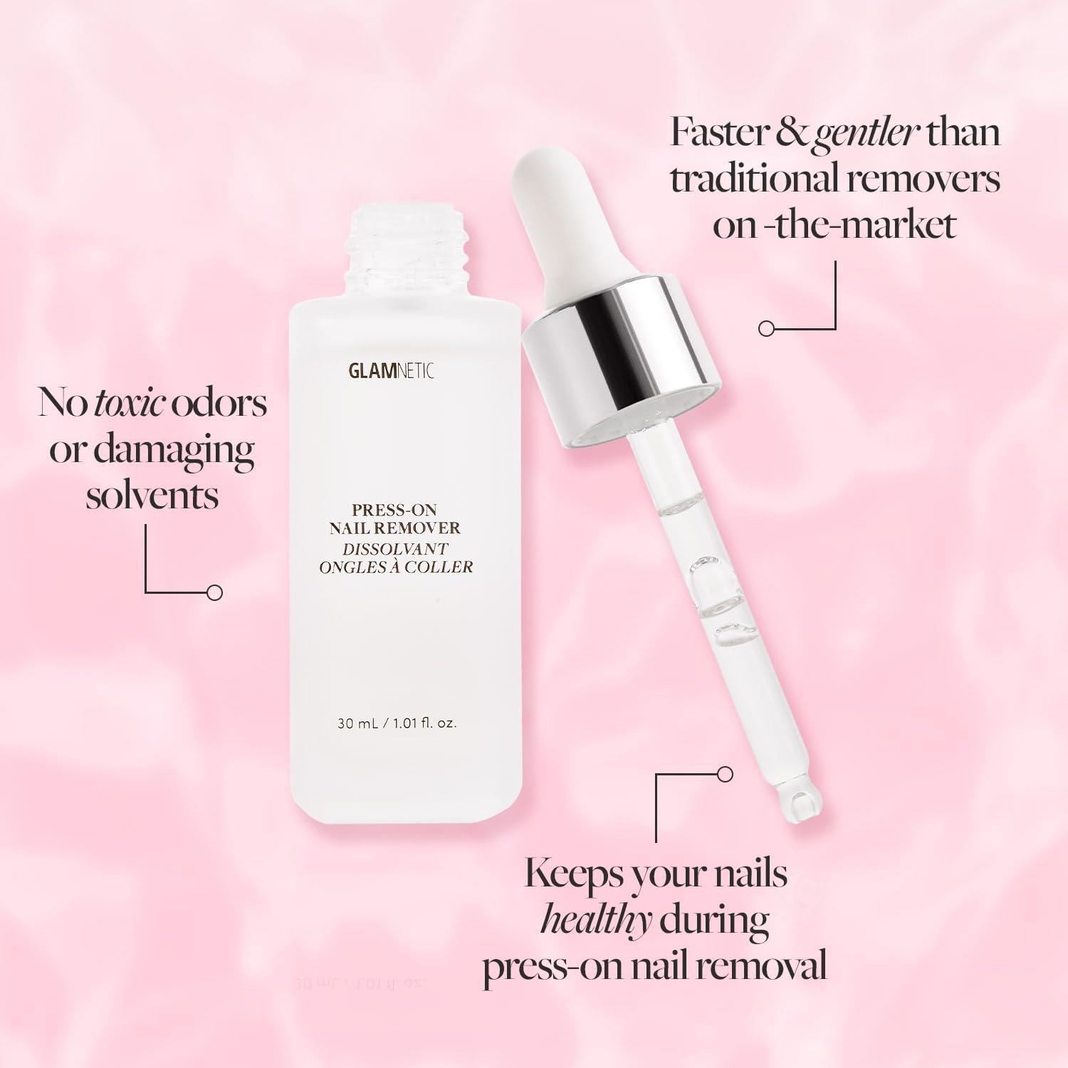 imageGlamnetic PressOn Nails Caviar Super Strong Brush On Nail Glue ampamp PressOn Nail Remover SemiTransparent Nails with Black French Tips Short Almond Shape Reusable Nail Kit with Glue ampamp Remover