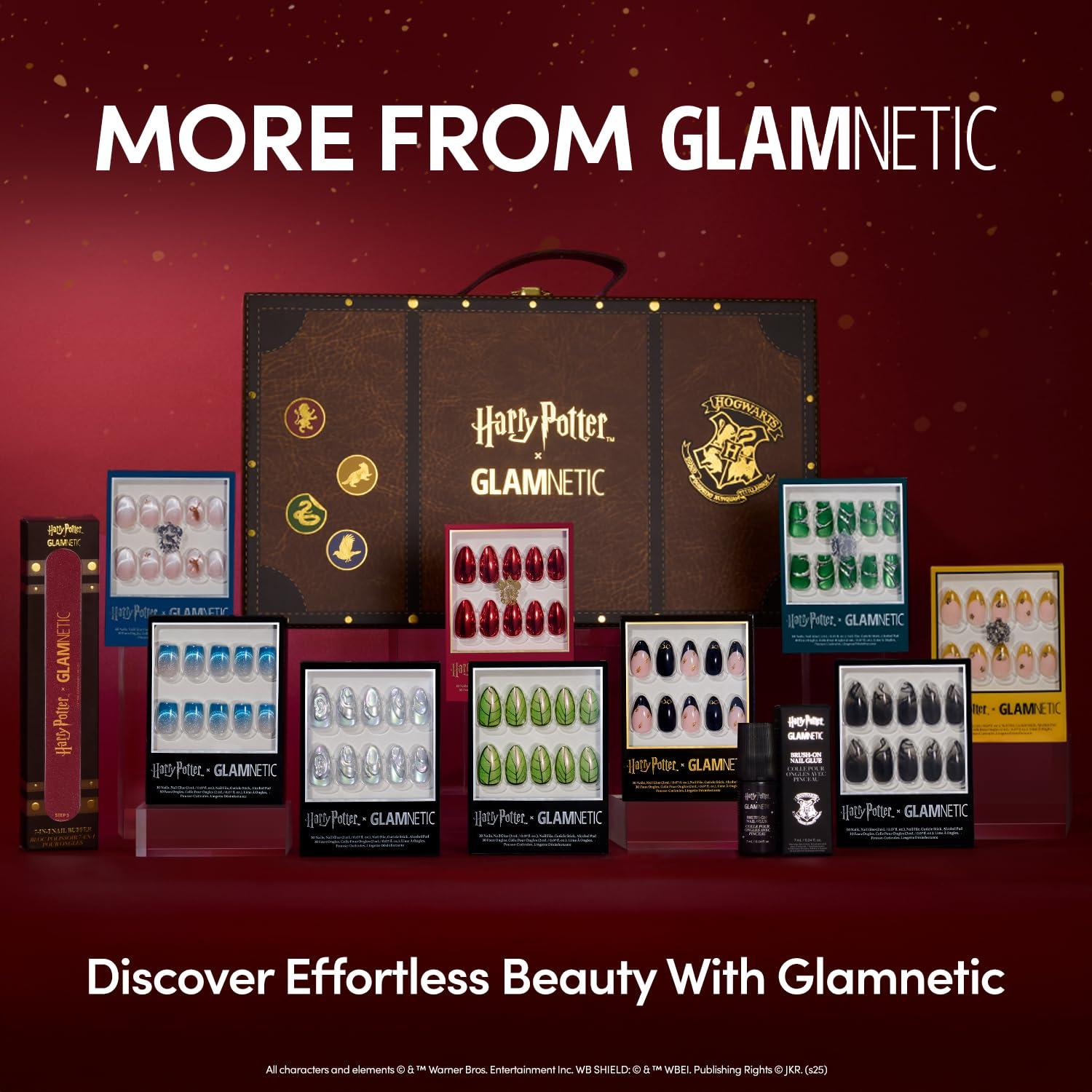 imageHarry Potter x Glamnetic Press On Nails Golden Cup SemiTransparent Brown 3D Gold Graphic Short Almond Nails in a Chrome ampamp Glossy Finish 15 Sizes 30 Nail Kit with Glue3 Harry Potter
