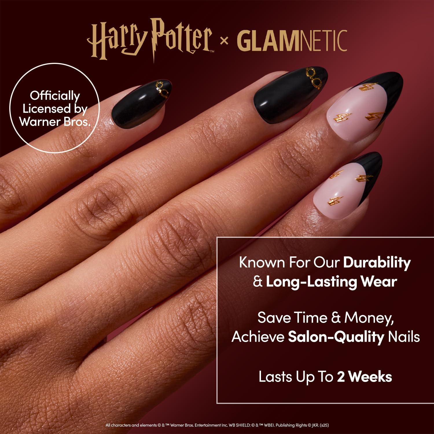 imageHarry Potter x Glamnetic Press On Nails Golden Cup SemiTransparent Brown 3D Gold Graphic Short Almond Nails in a Chrome ampamp Glossy Finish 15 Sizes 30 Nail Kit with Glue3 Harry Potter