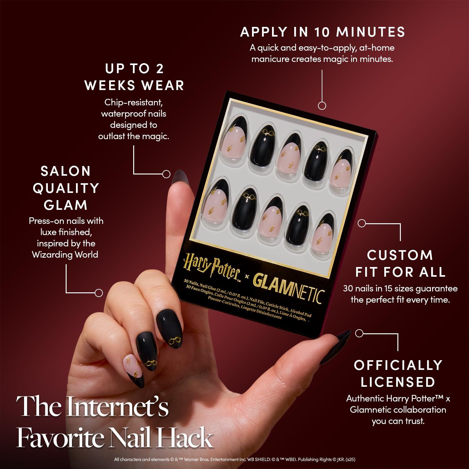 imageHarry Potter x Glamnetic Press On Nails Golden Cup SemiTransparent Brown 3D Gold Graphic Short Almond Nails in a Chrome ampamp Glossy Finish 15 Sizes 30 Nail Kit with Glue3 Harry Potter