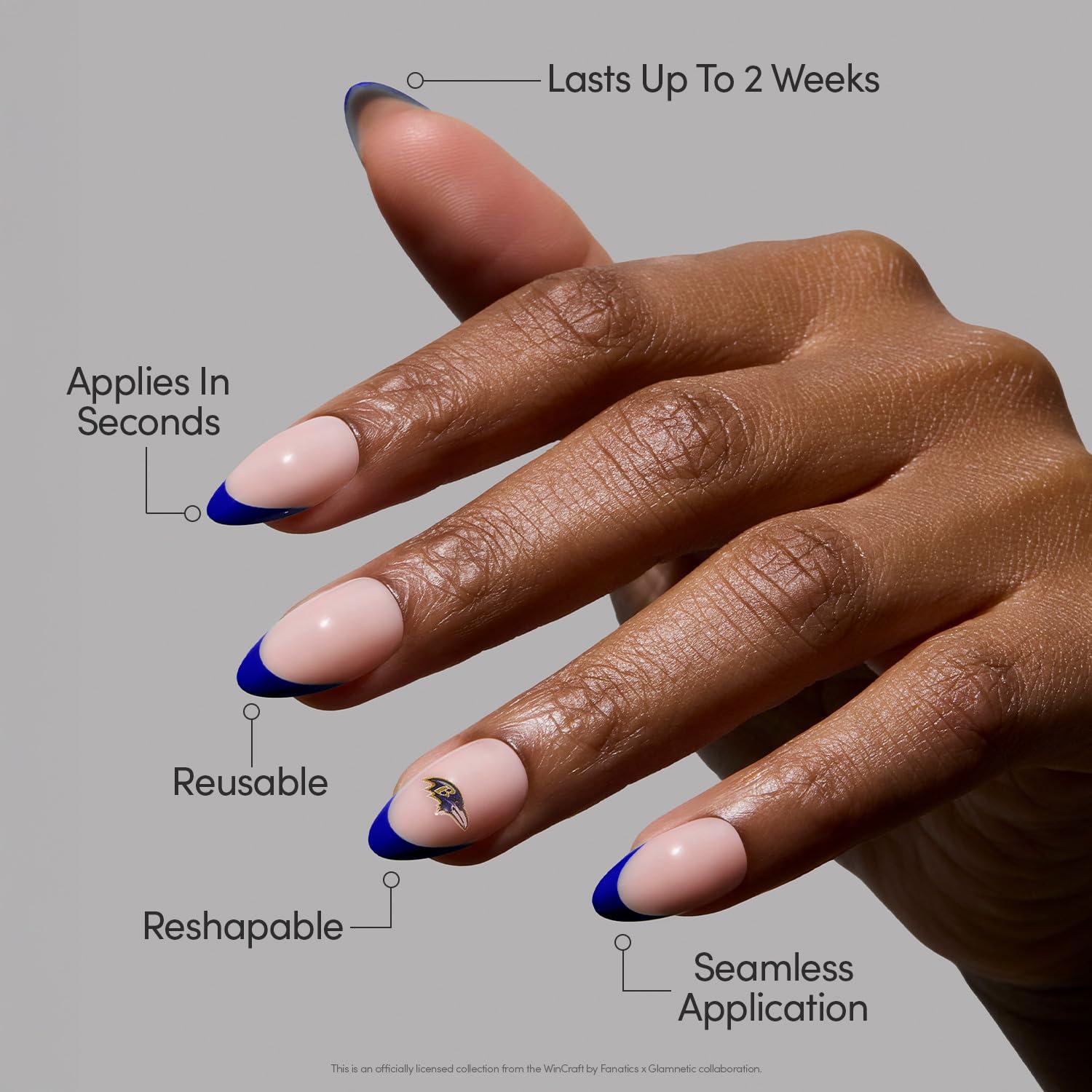 imageGlamnetic x Fanatics Press On Nails Washington Commanders Short Almond Fake Nails NFL Commanders Red French Tips Football Nails SalonQuality 15 Sizes 30 Nail Kit with GlueBaltimore Ravens
