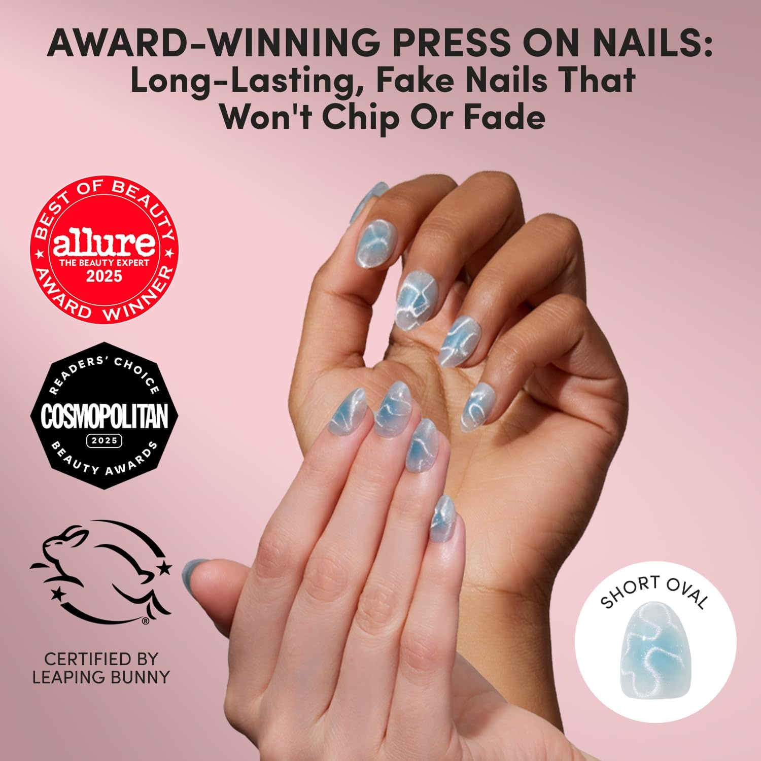 image:imageGlamnetic Press On Nails Short Oval Glazed Fake Nails 30 Pc Full KitCloud Dance Light Blue CatEye