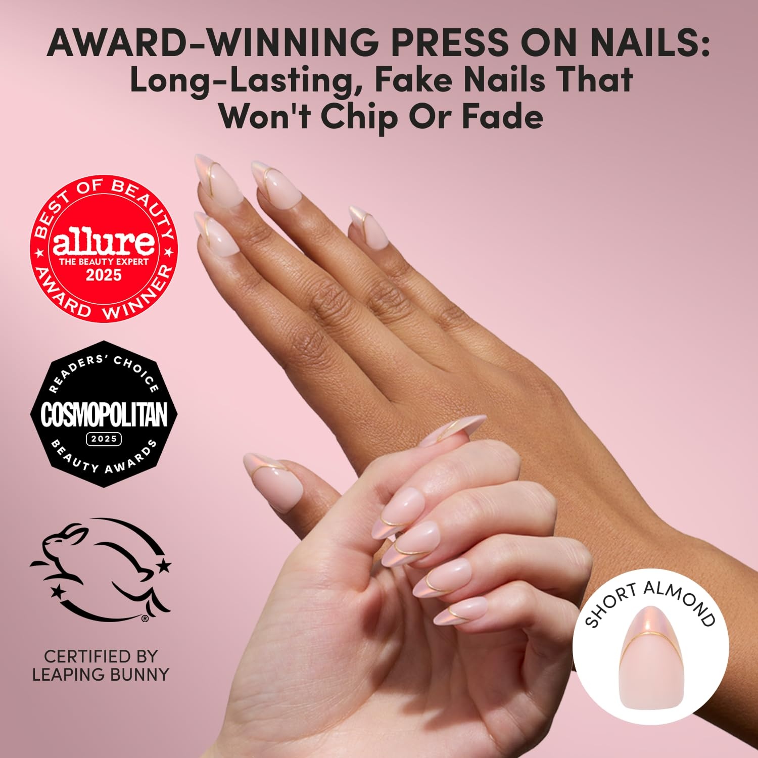 image:imageGlamnetic Press On Nails Short Oval Glazed Fake Nails 30 Pc Full KitHeavenly Touch Gold Foil French Tip