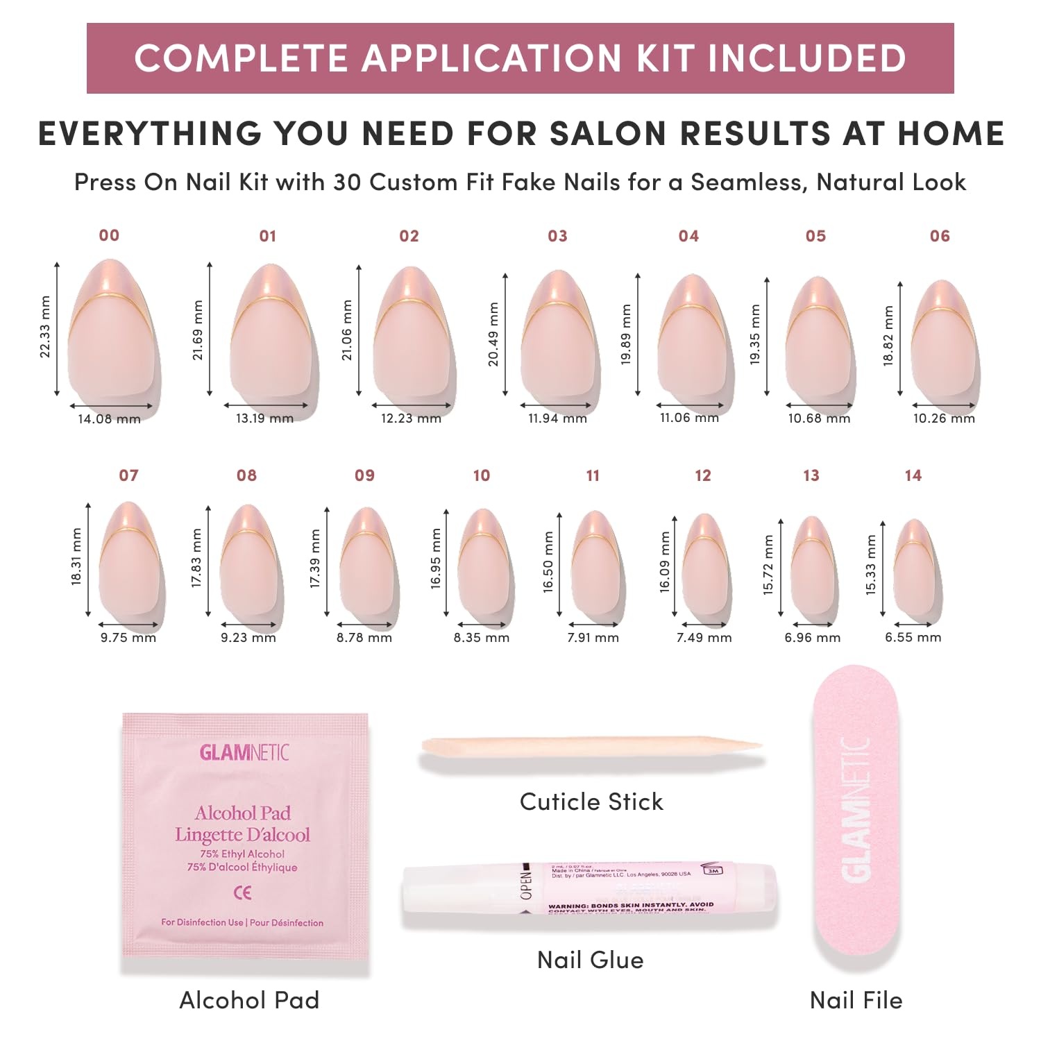image:imageGlamnetic Press On Nails Short Oval Glazed Fake Nails 30 Pc Full KitHeavenly Touch Gold Foil French Tip