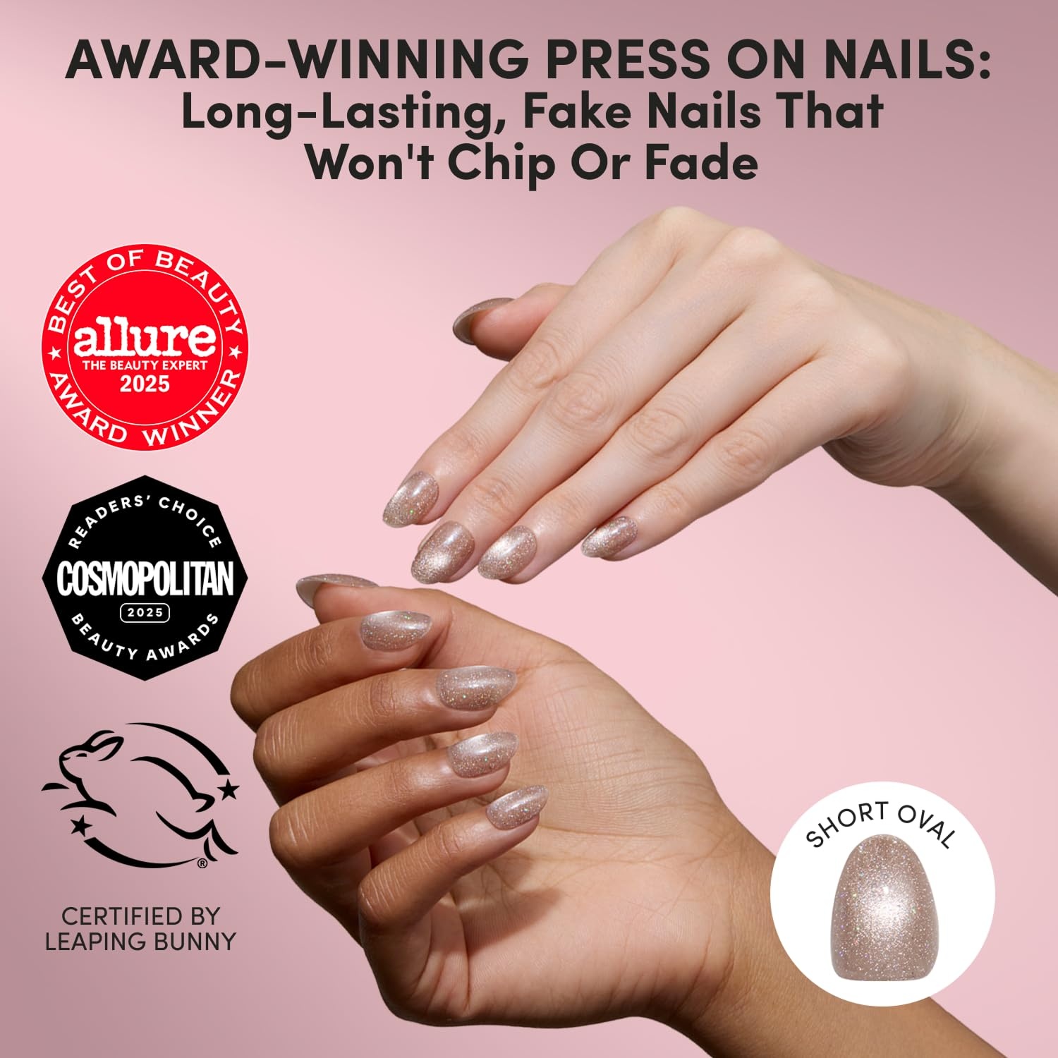 image:imageGlamnetic Press On Nails Short Oval Glazed Fake Nails 30 Pc Full KitIced Latte Soft Taupe