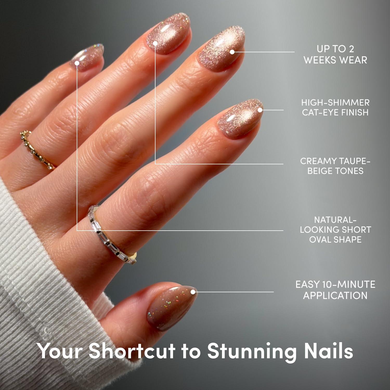 image:imageGlamnetic Press On Nails Short Oval Glazed Fake Nails 30 Pc Full KitIced Latte Soft Taupe