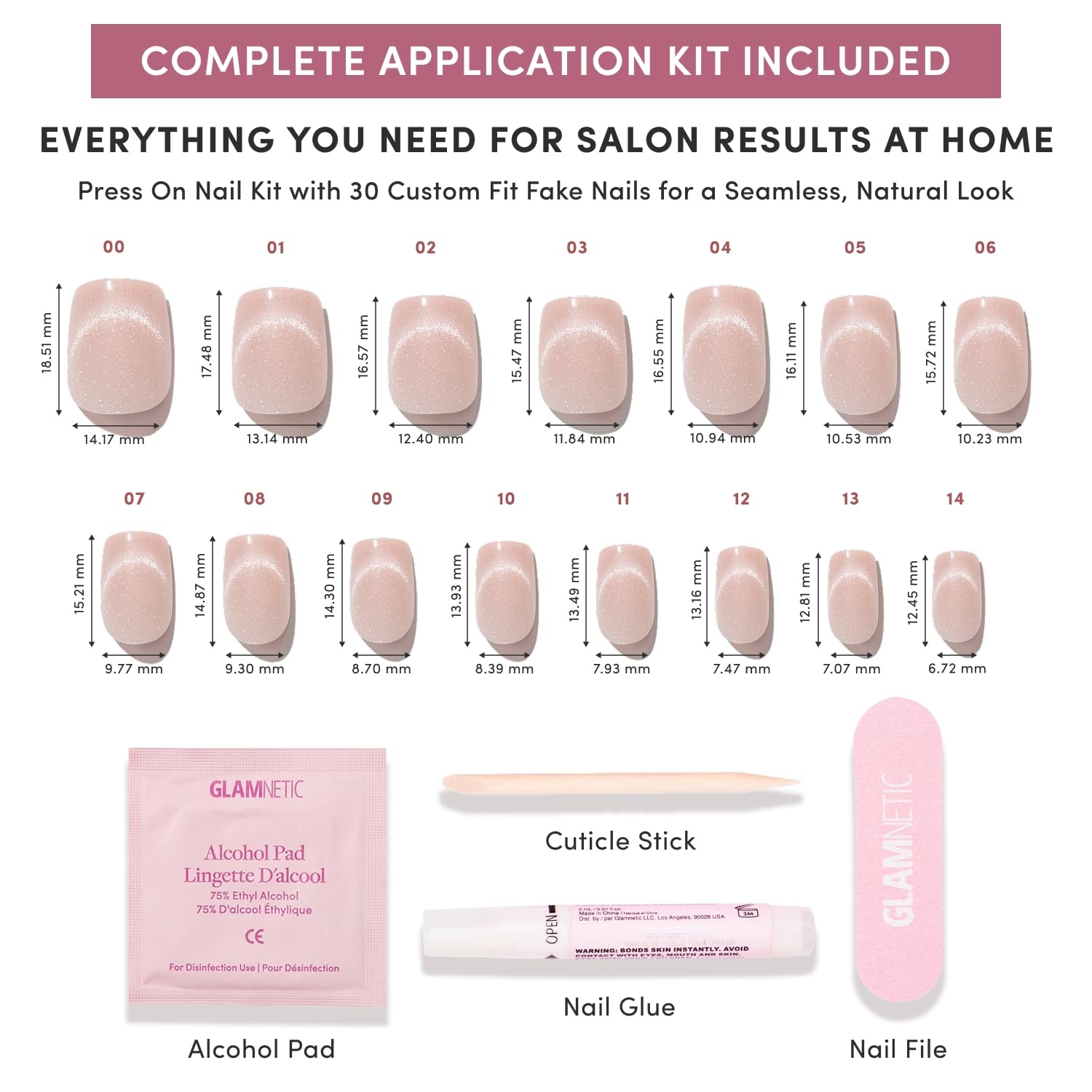 image:imageGlamnetic Press On Nails Short Oval Glazed Fake Nails 30 Pc Full KitPixie Dusted Light Pink CatEye French Tip