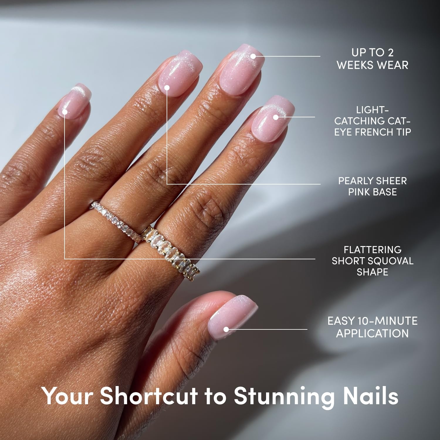 image:imageGlamnetic Press On Nails Short Oval Glazed Fake Nails 30 Pc Full KitPixie Dusted Light Pink CatEye French Tip