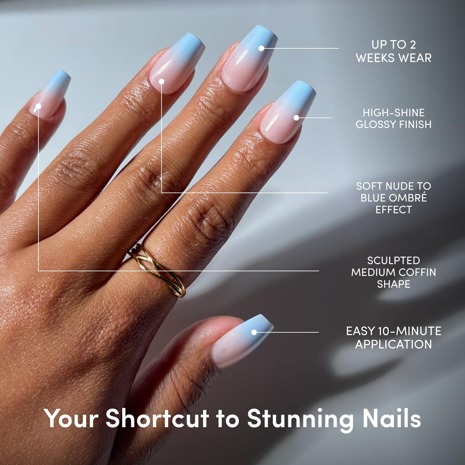 image:imageGlamnetic Press On Nails Short Oval Glazed Fake Nails 30 Pc Full KitSoft Skyline Nude Sky Blue Ombre