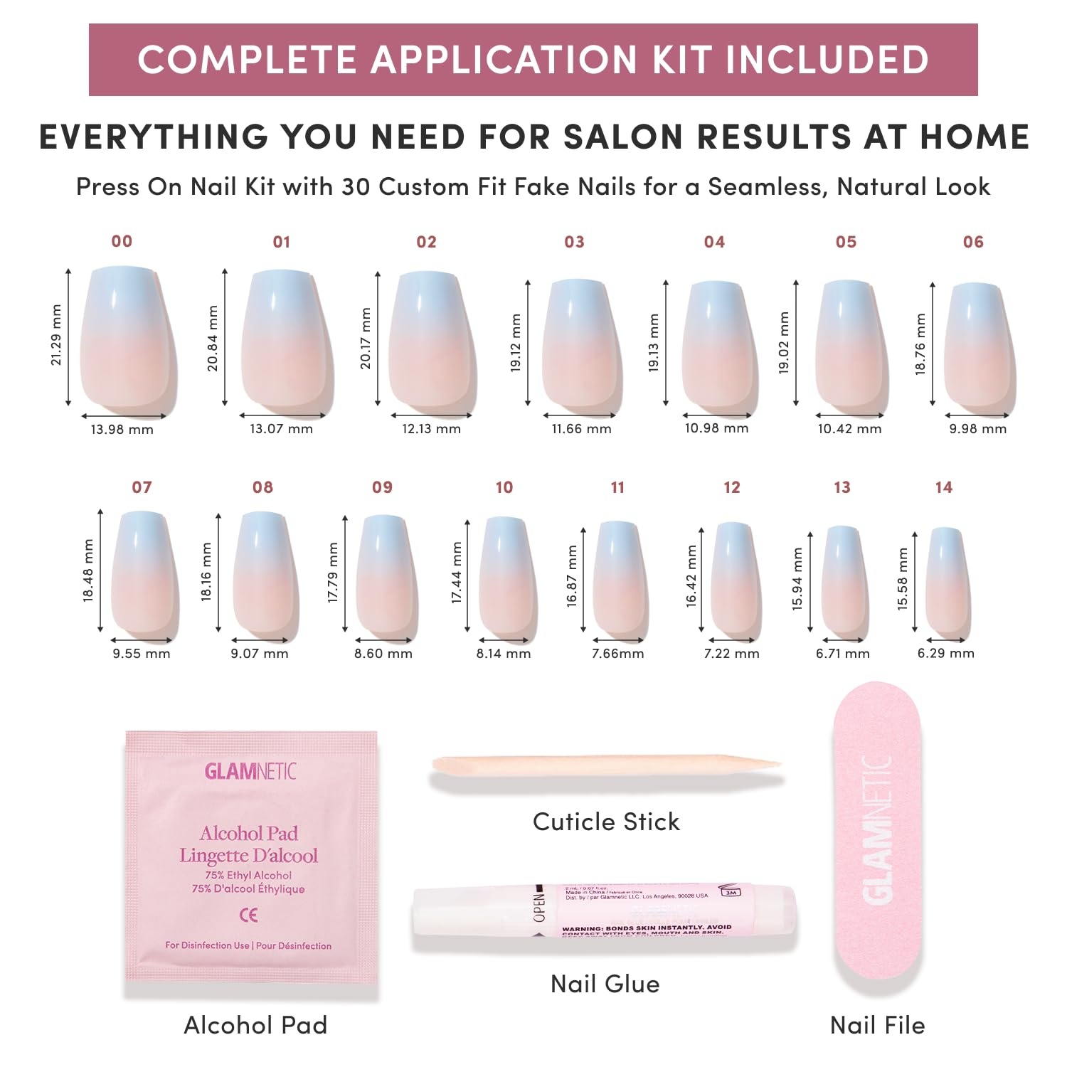 image:imageGlamnetic Press On Nails Short Oval Glazed Fake Nails 30 Pc Full KitSoft Skyline Nude Sky Blue Ombre