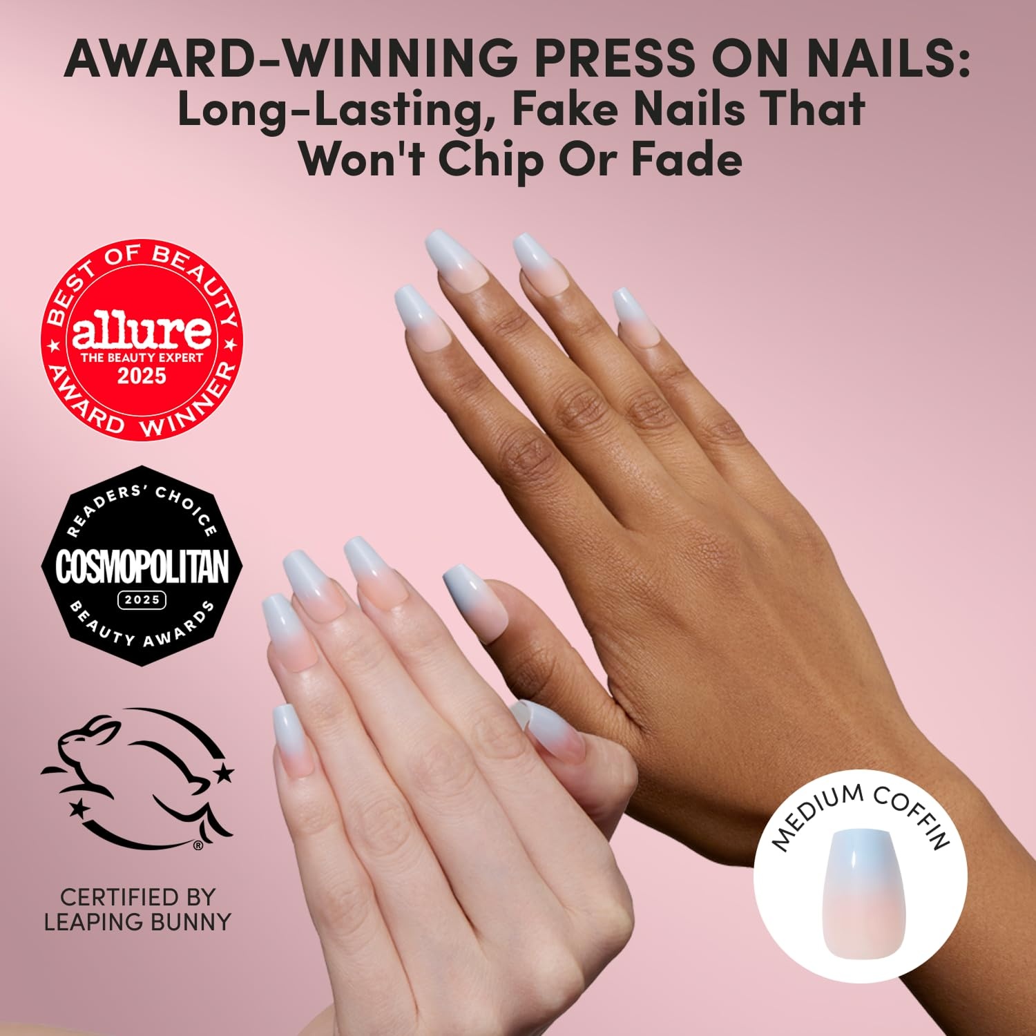 image:imageGlamnetic Press On Nails Short Oval Glazed Fake Nails 30 Pc Full KitSoft Skyline Nude Sky Blue Ombre