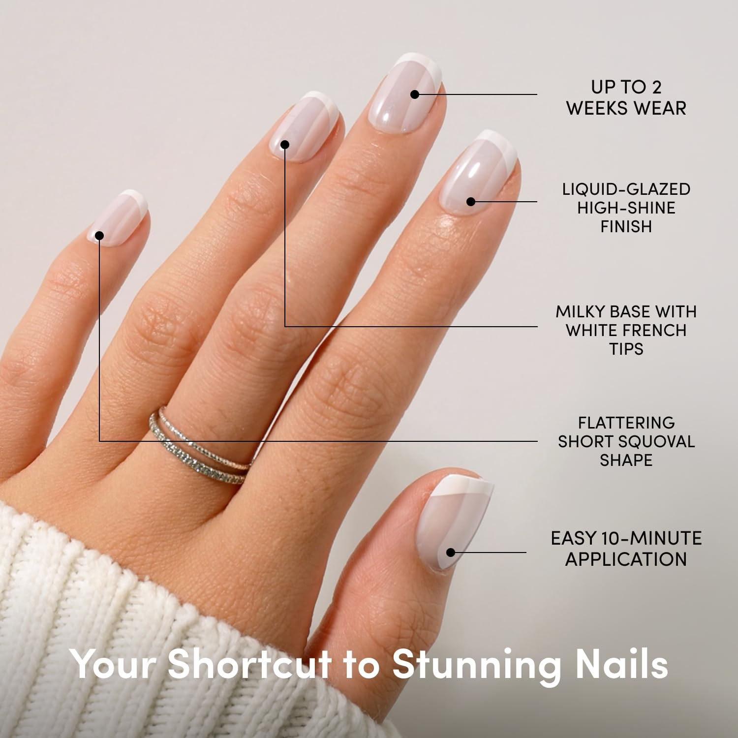 image:imageGlamnetic Press On Nails Short Oval Glazed Fake Nails 30 Pc Full KitSoft Tulle Milky White French Tip