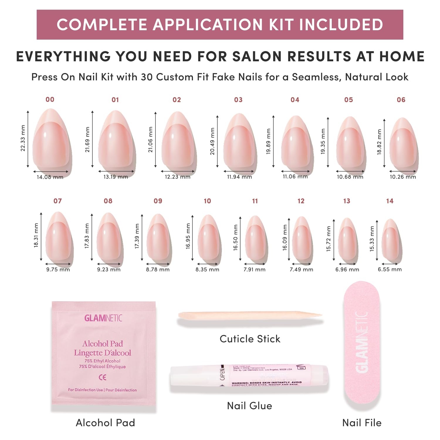 image:imageGlamnetic Press On Nails Short Oval Glazed Fake Nails 30 Pc Full KitStrawberry Icing Light Pink French Tip