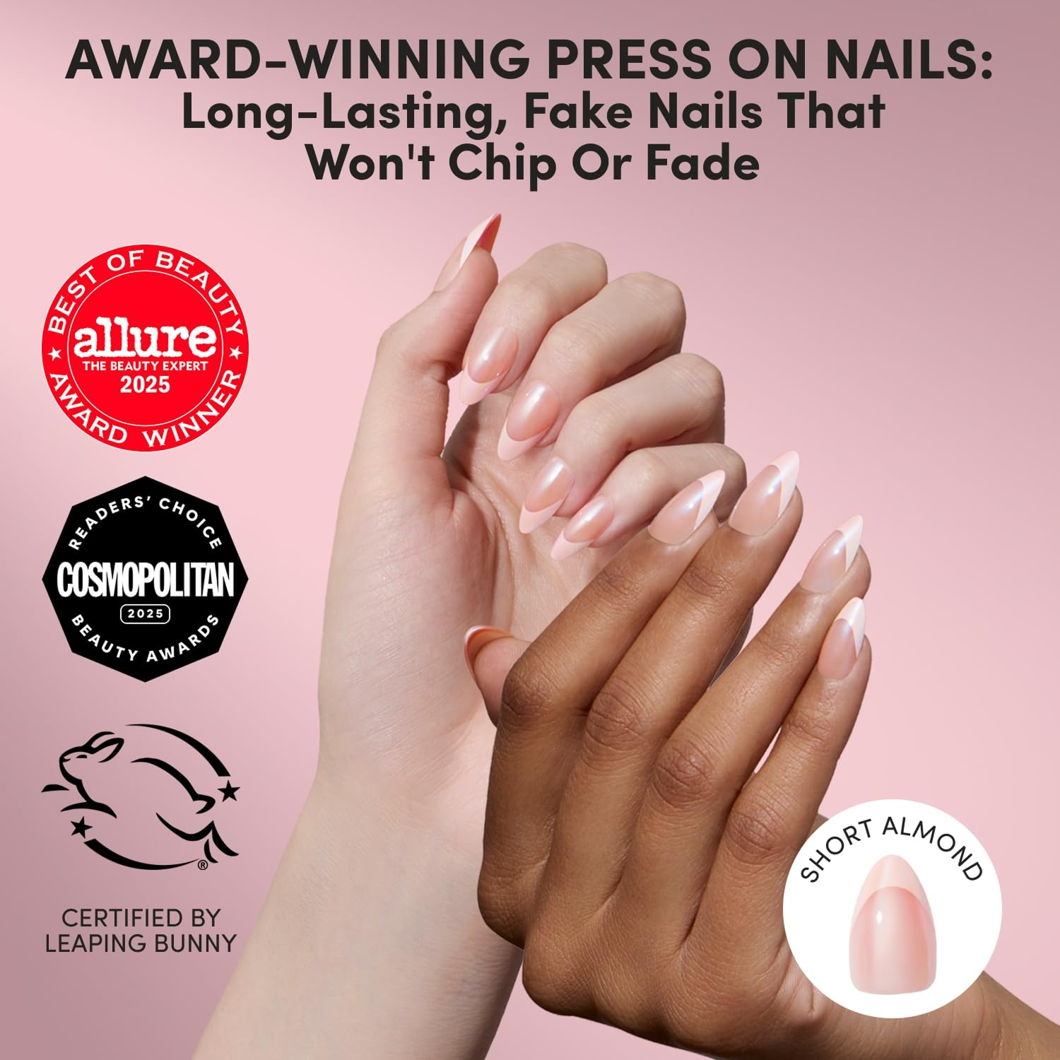 image:imageGlamnetic Press On Nails Short Oval Glazed Fake Nails 30 Pc Full KitStrawberry Icing Light Pink French Tip