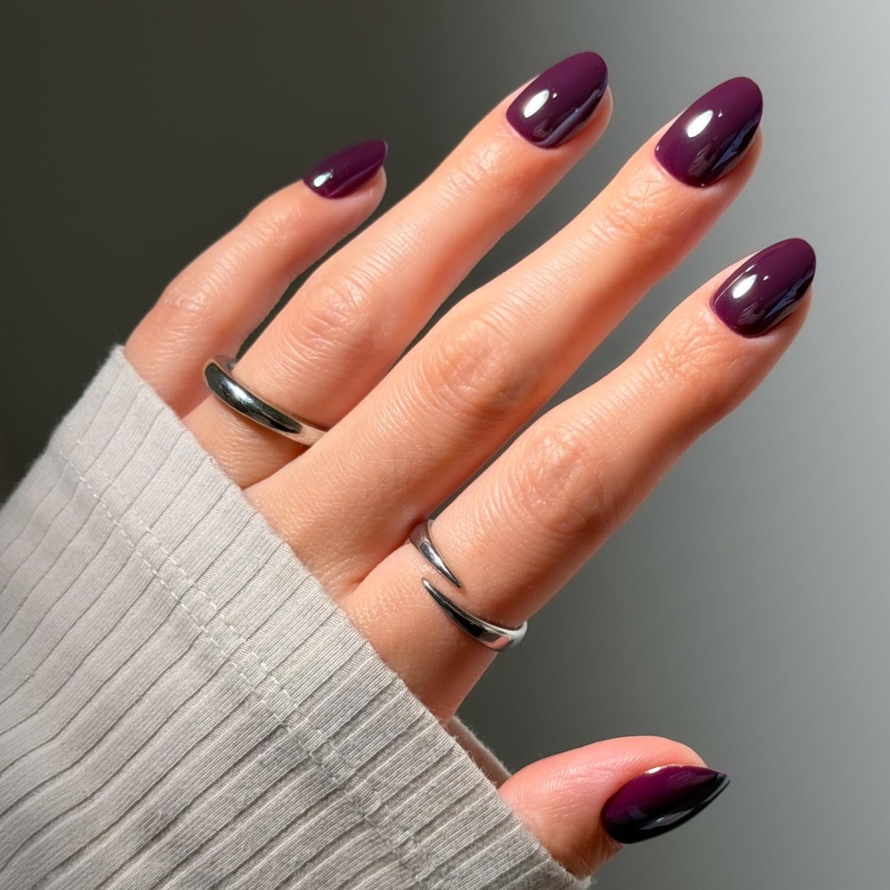 image:imageGlamnetic Press On Nails  Short Oval Glazed Fake Nails 30 Pc Full KitAfter Hours  Deep Purple Solid