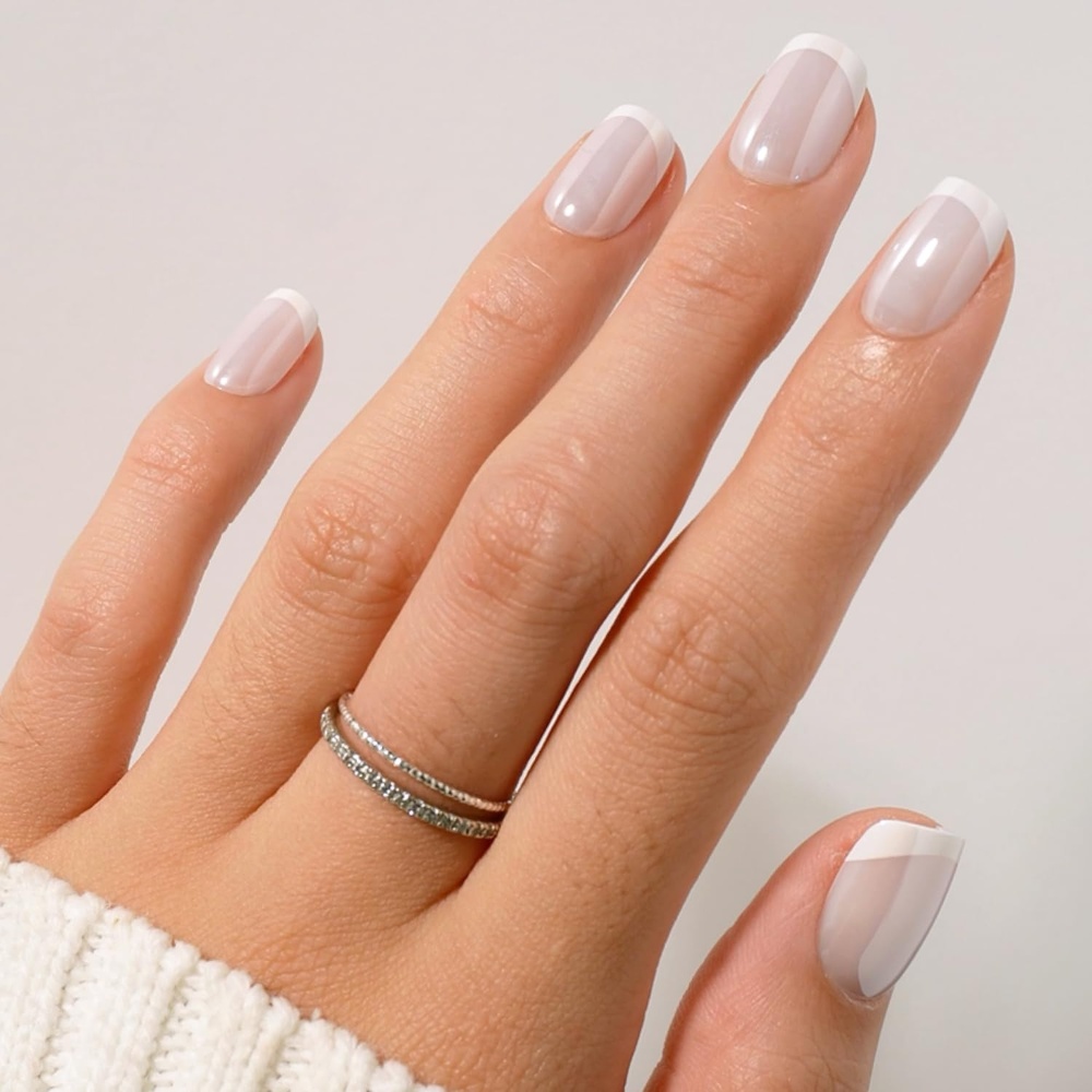 image:imageGlamnetic Press On Nails Short Oval Glazed Fake Nails 30 Pc Full KitSoft Tulle Milky White French Tip