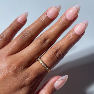 Glamnetic Press On Nails – Short Oval Glazed Fake Nails 30 Pc Full Kit(Heavenly Touch – Gold Foil French Tip)