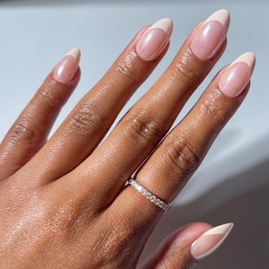 Glamnetic Press On Nails – Short Oval Glazed Fake Nails 30 Pc Full Kit(Strawberry Icing- Light Pink French Tip)