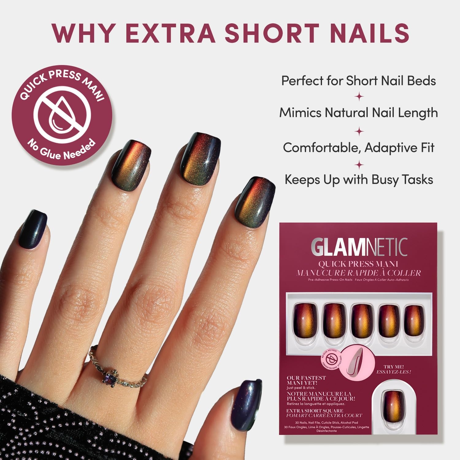 image:imageGlamnetic Press On Nails Quick Press No Glue Mani Extra Short Almond 30pcAura Reading