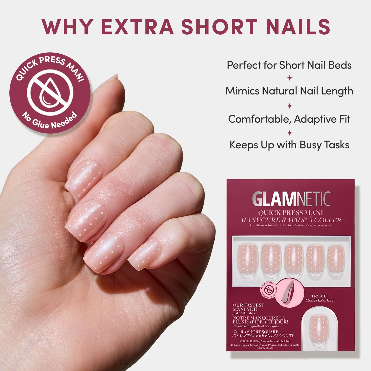 image:imageGlamnetic Press On Nails Quick Press No Glue Mani Extra Short Almond 30pcDainty Dots