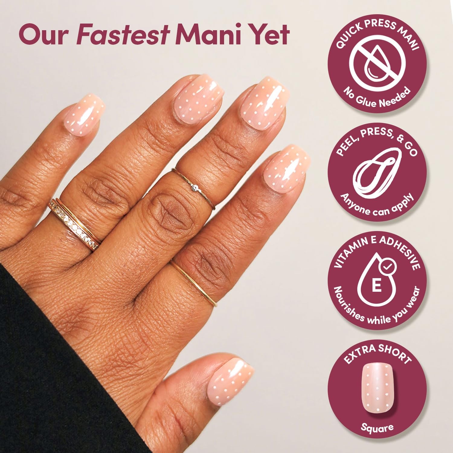 image:imageGlamnetic Press On Nails Quick Press No Glue Mani Extra Short Almond 30pcDainty Dots