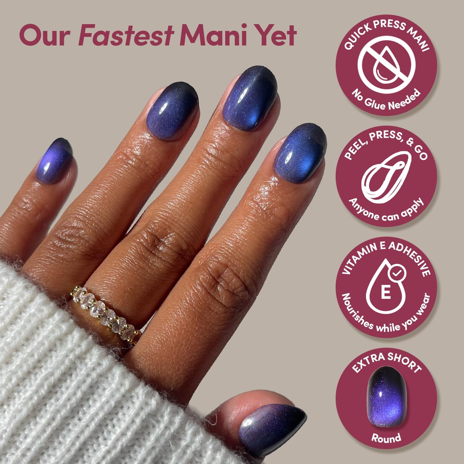 image:imageGlamnetic Press On Nails Quick Press No Glue Mani Extra Short Almond 30pcDeep Winter