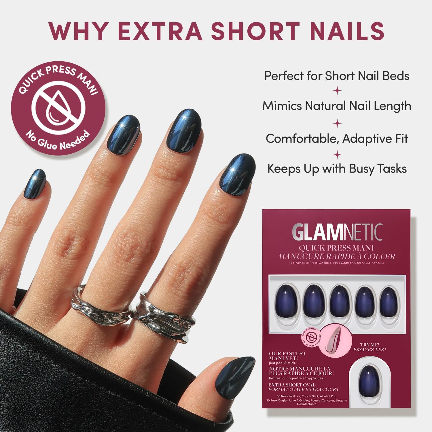 image:imageGlamnetic Press On Nails Quick Press No Glue Mani Extra Short Almond 30pcInk Spell