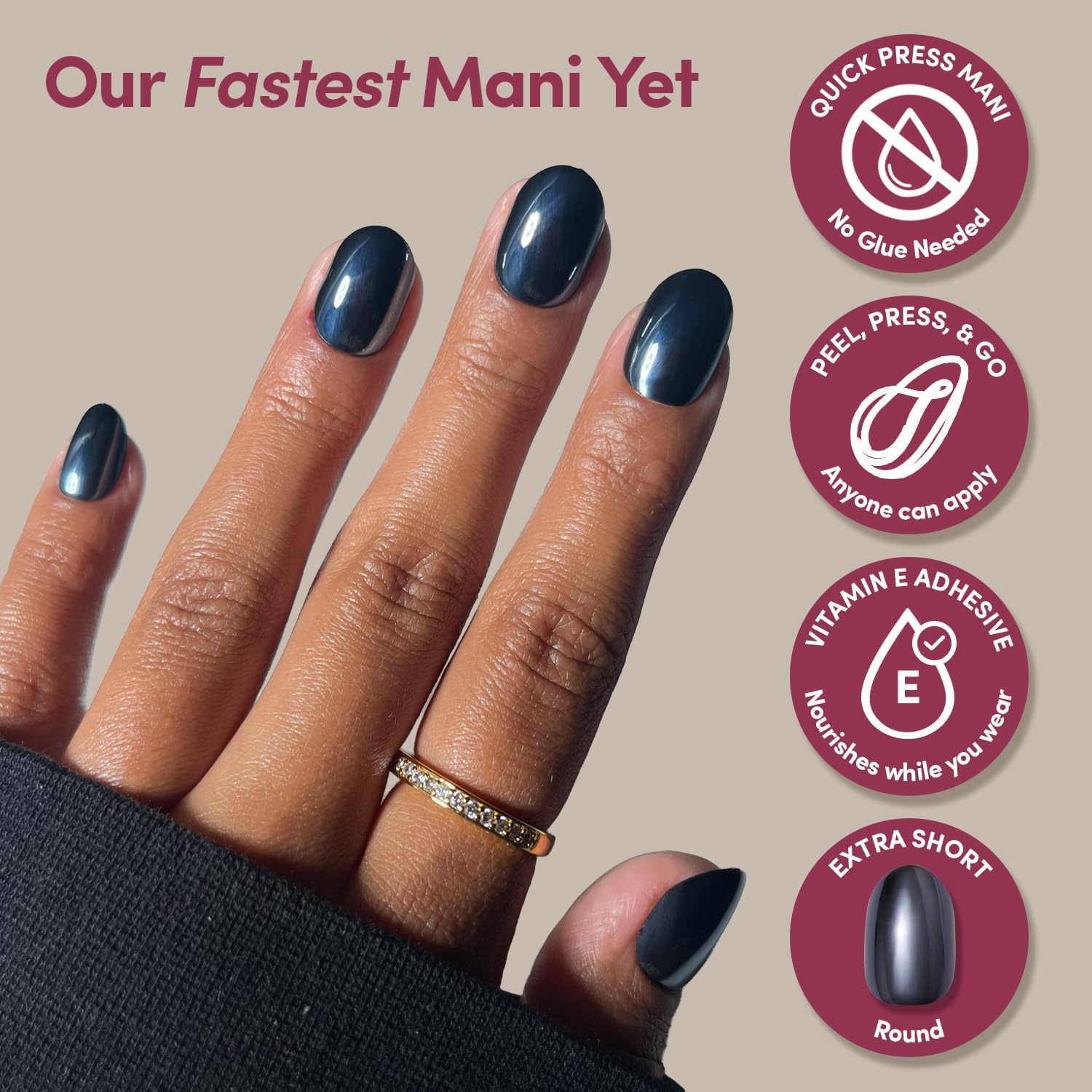 image:imageGlamnetic Press On Nails Quick Press No Glue Mani Extra Short Almond 30pcInk Spell