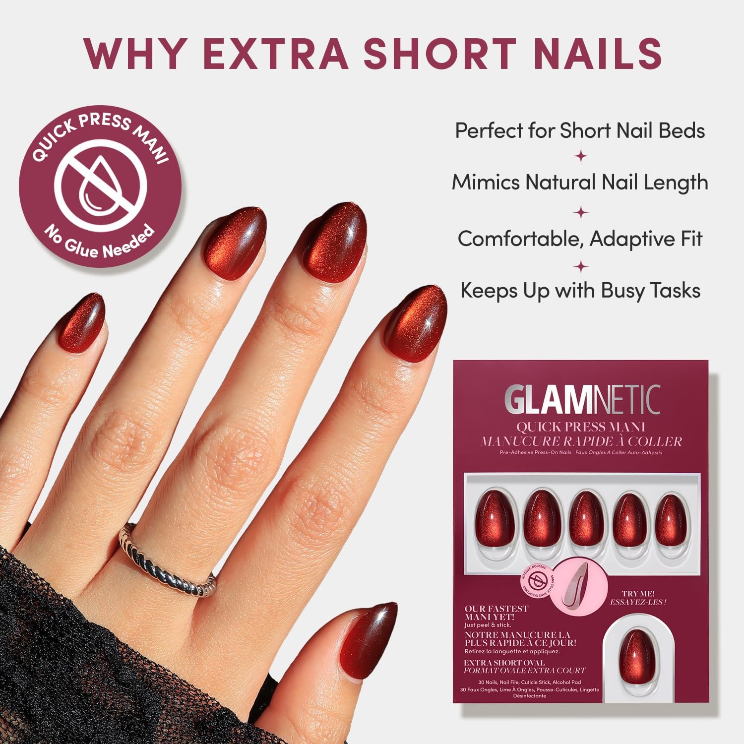 image:imageGlamnetic Press On Nails Quick Press No Glue Mani Extra Short Almond 30pcMidnight Merlot