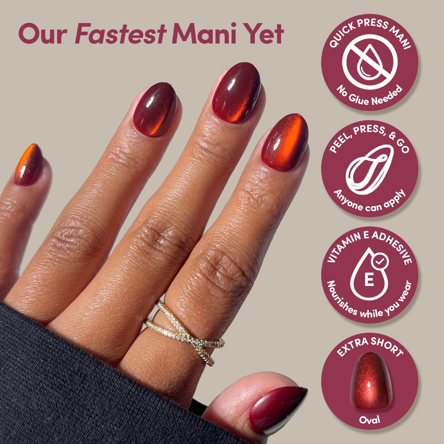 image:imageGlamnetic Press On Nails Quick Press No Glue Mani Extra Short Almond 30pcMidnight Merlot