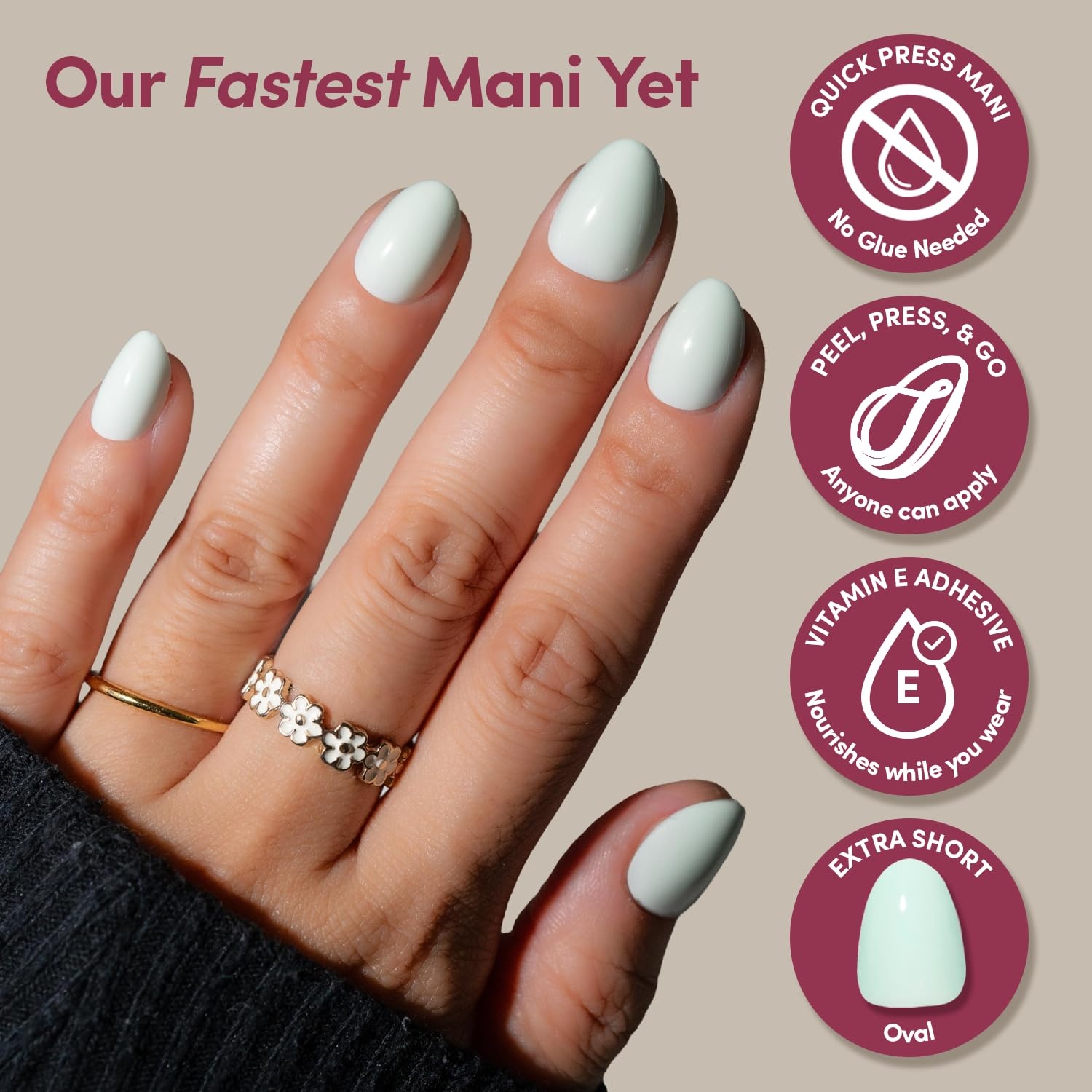 image:imageGlamnetic Press On Nails Quick Press No Glue Mani Extra Short Almond 30pcMinty Cloud