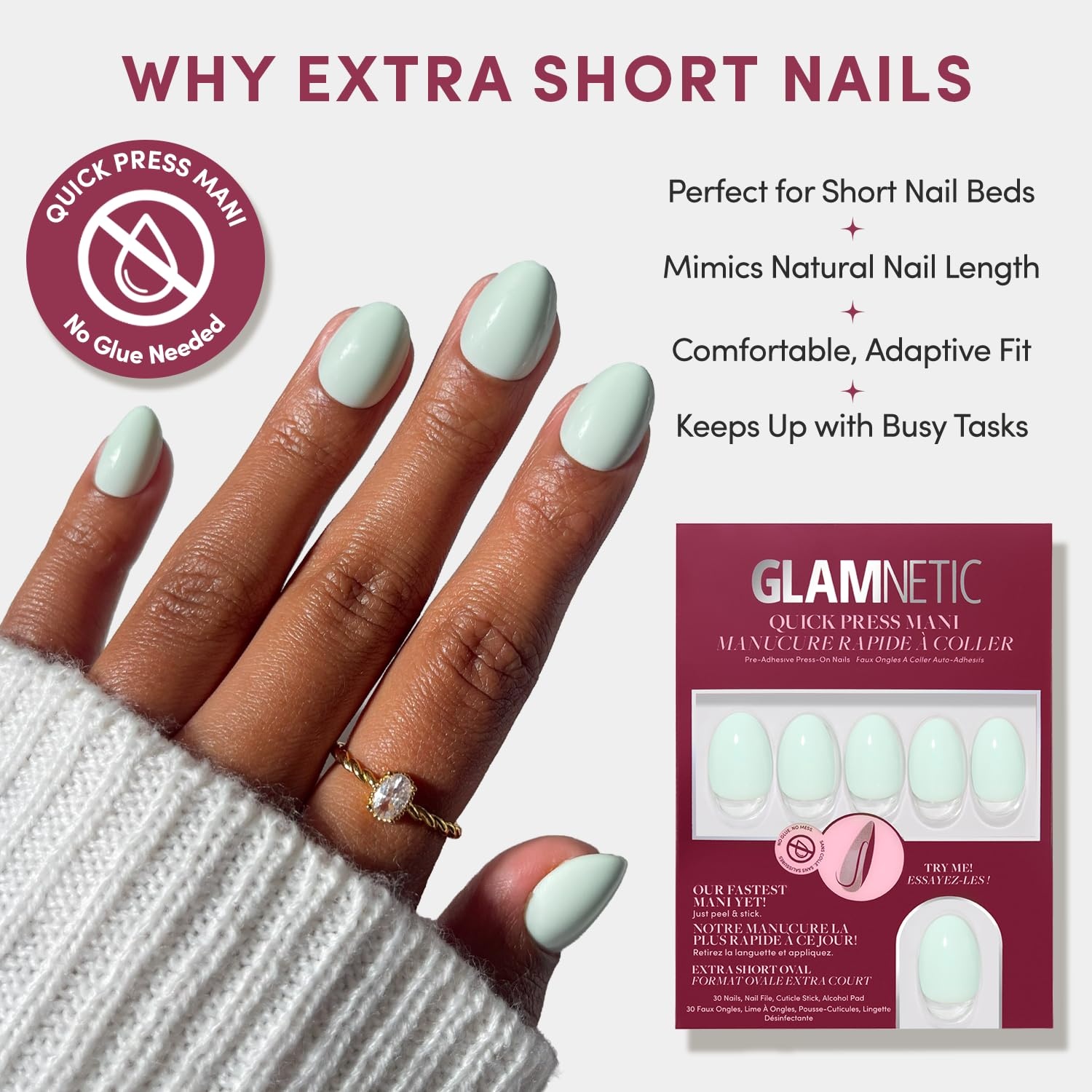 image:imageGlamnetic Press On Nails Quick Press No Glue Mani Extra Short Almond 30pcMinty Cloud