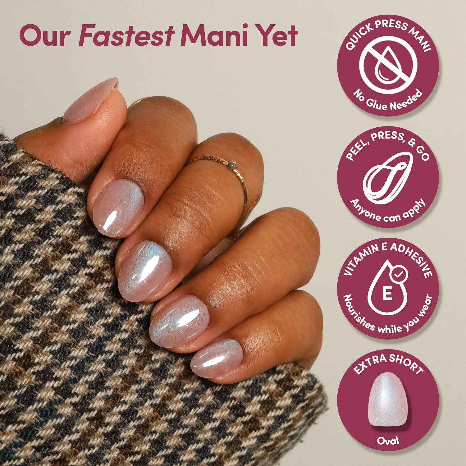 image:imageGlamnetic Press On Nails Quick Press No Glue Mani Extra Short Almond 30pcNude Glazed