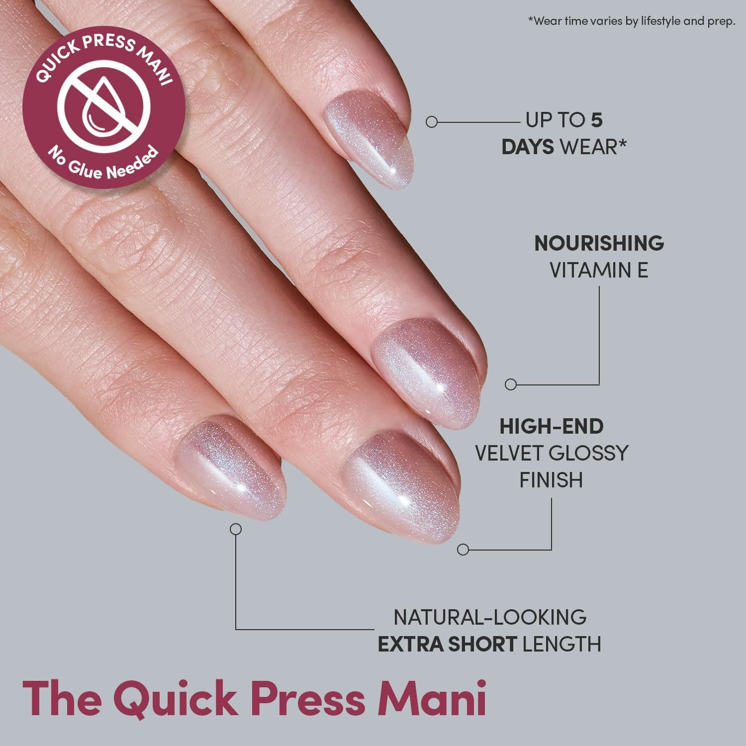 image:imageGlamnetic Press On Nails Quick Press No Glue Mani Extra Short Almond 30pcNude Glazed