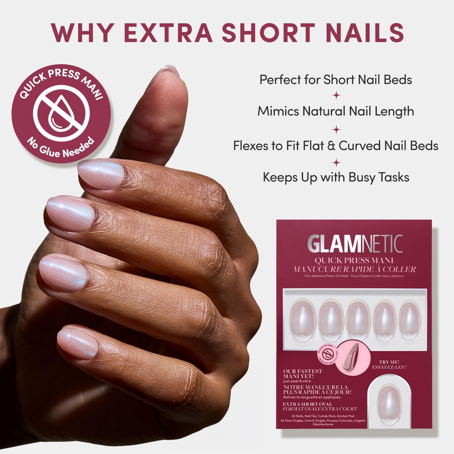image:imageGlamnetic Press On Nails Quick Press No Glue Mani Extra Short Almond 30pcNude Glazed