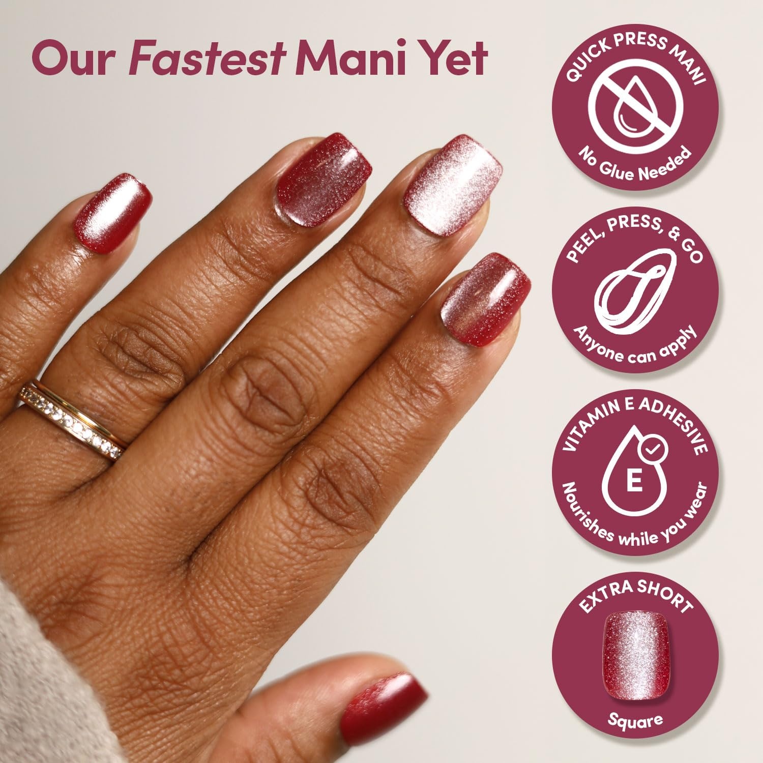 image:imageGlamnetic Press On Nails Quick Press No Glue Mani Extra Short Almond 30pcRed Allure
