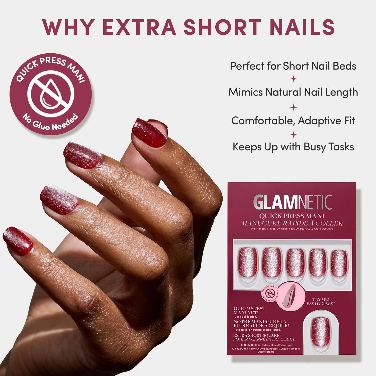 image:imageGlamnetic Press On Nails Quick Press No Glue Mani Extra Short Almond 30pcRed Allure