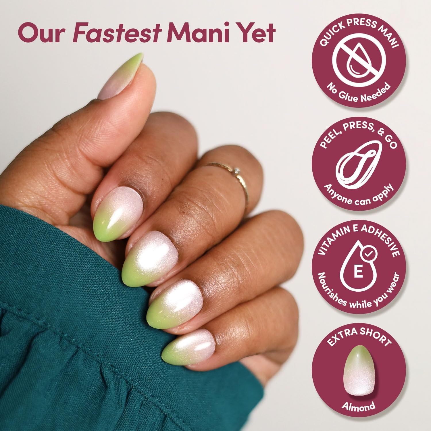 image:imageGlamnetic Press On Nails Quick Press No Glue Mani Extra Short Almond 30pcLime Beam