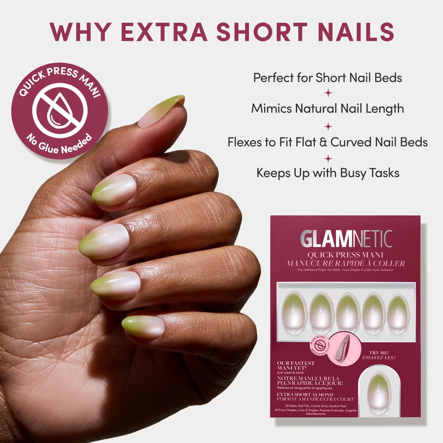 image:imageGlamnetic Press On Nails Quick Press No Glue Mani Extra Short Almond 30pcLime Beam