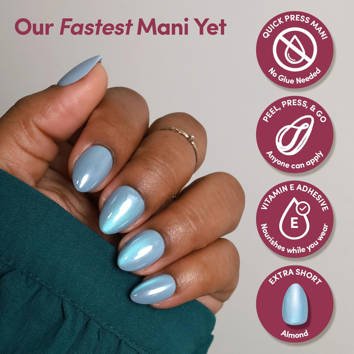 image:imageGlamnetic Press On Nails Quick Press No Glue Mani Extra Short Almond 30pcOcean Prism