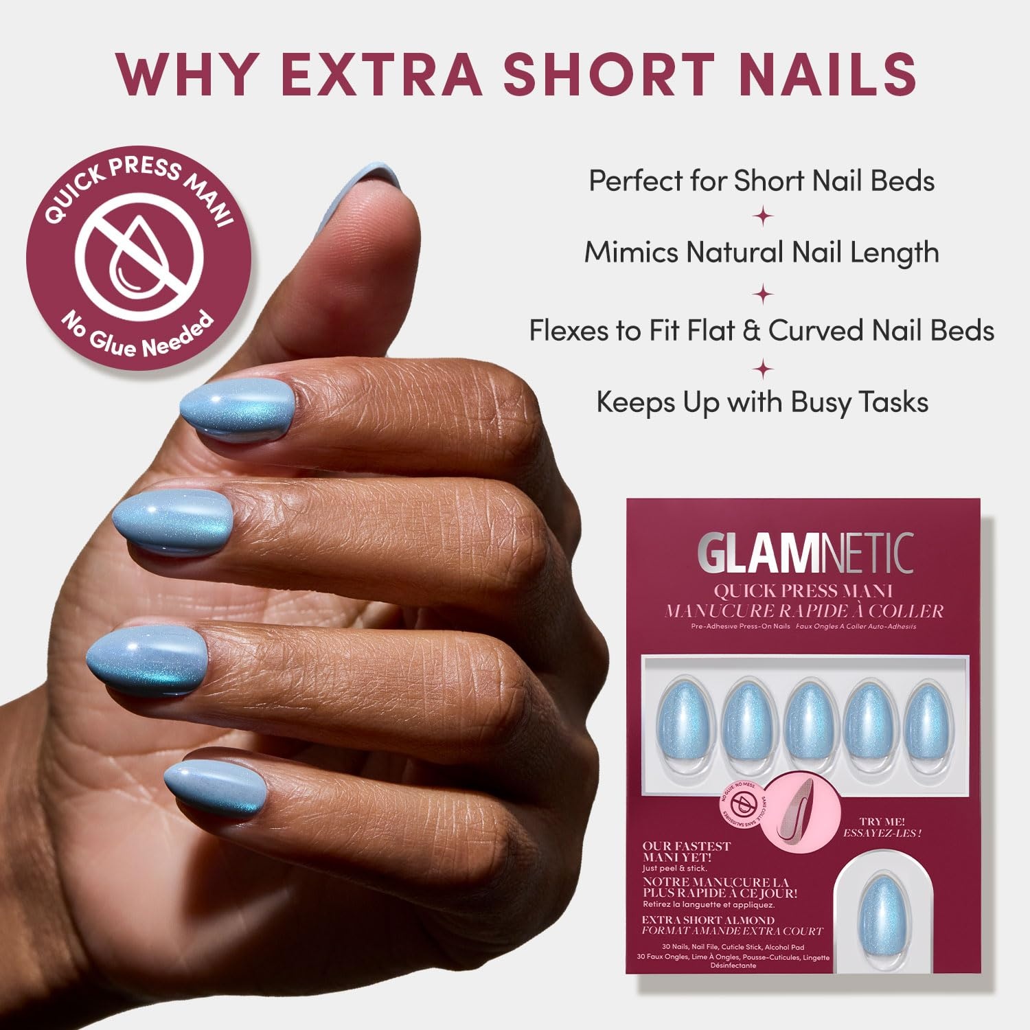 image:imageGlamnetic Press On Nails Quick Press No Glue Mani Extra Short Almond 30pcOcean Prism