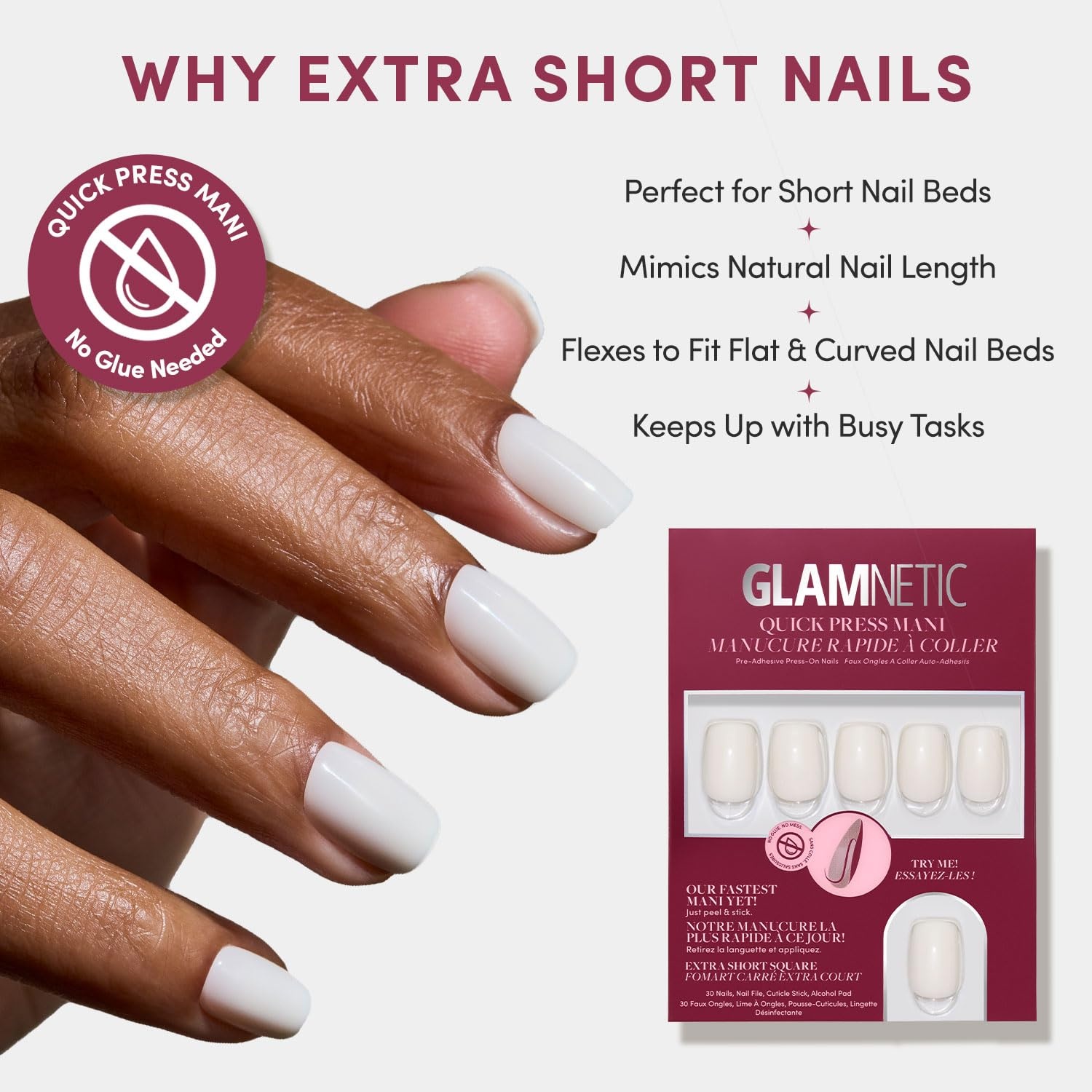 image:imageGlamnetic Press On Nails Quick Press No Glue Mani Extra Short Almond 30pcPorcelain