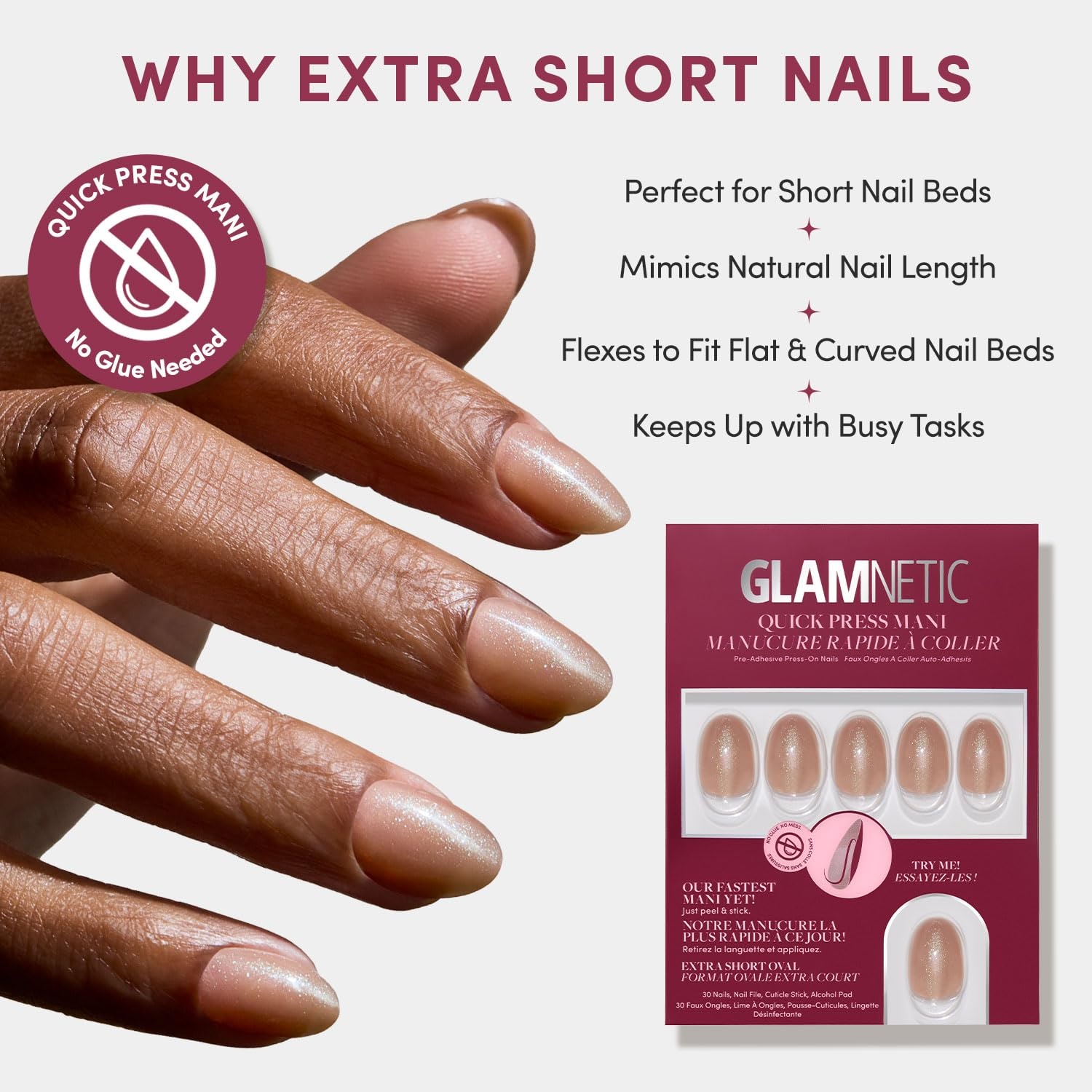 image:imageGlamnetic Press On Nails Quick Press No Glue Mani Extra Short Almond 30pcSparkly Brown