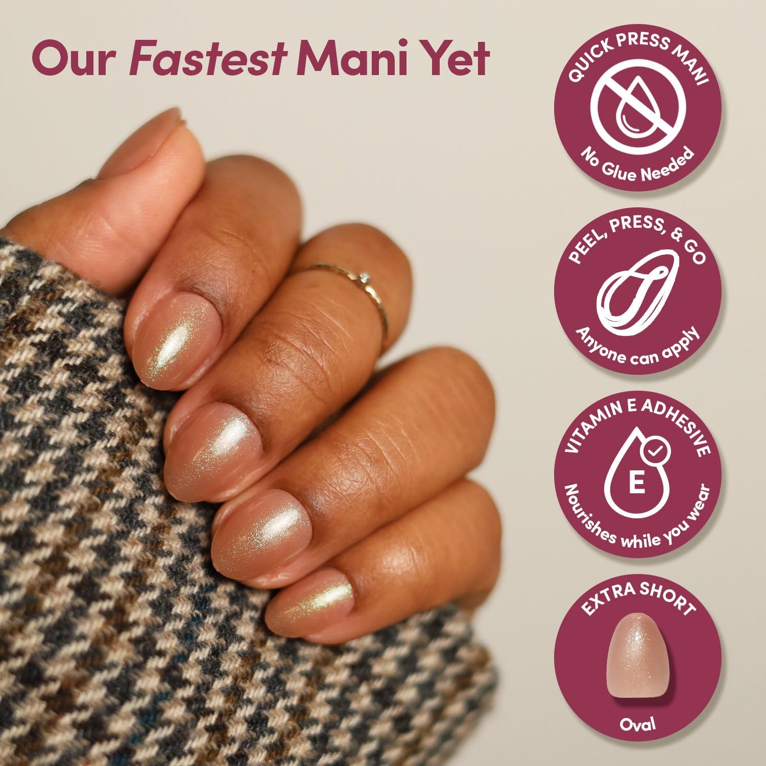 image:imageGlamnetic Press On Nails Quick Press No Glue Mani Extra Short Almond 30pcSparkly Brown