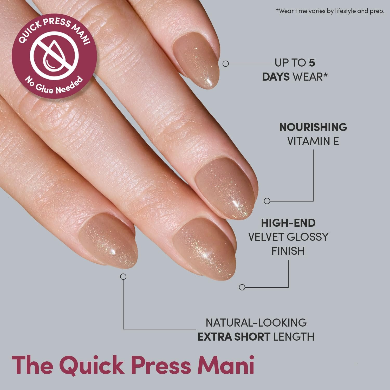image:imageGlamnetic Press On Nails Quick Press No Glue Mani Extra Short Almond 30pcSparkly Brown