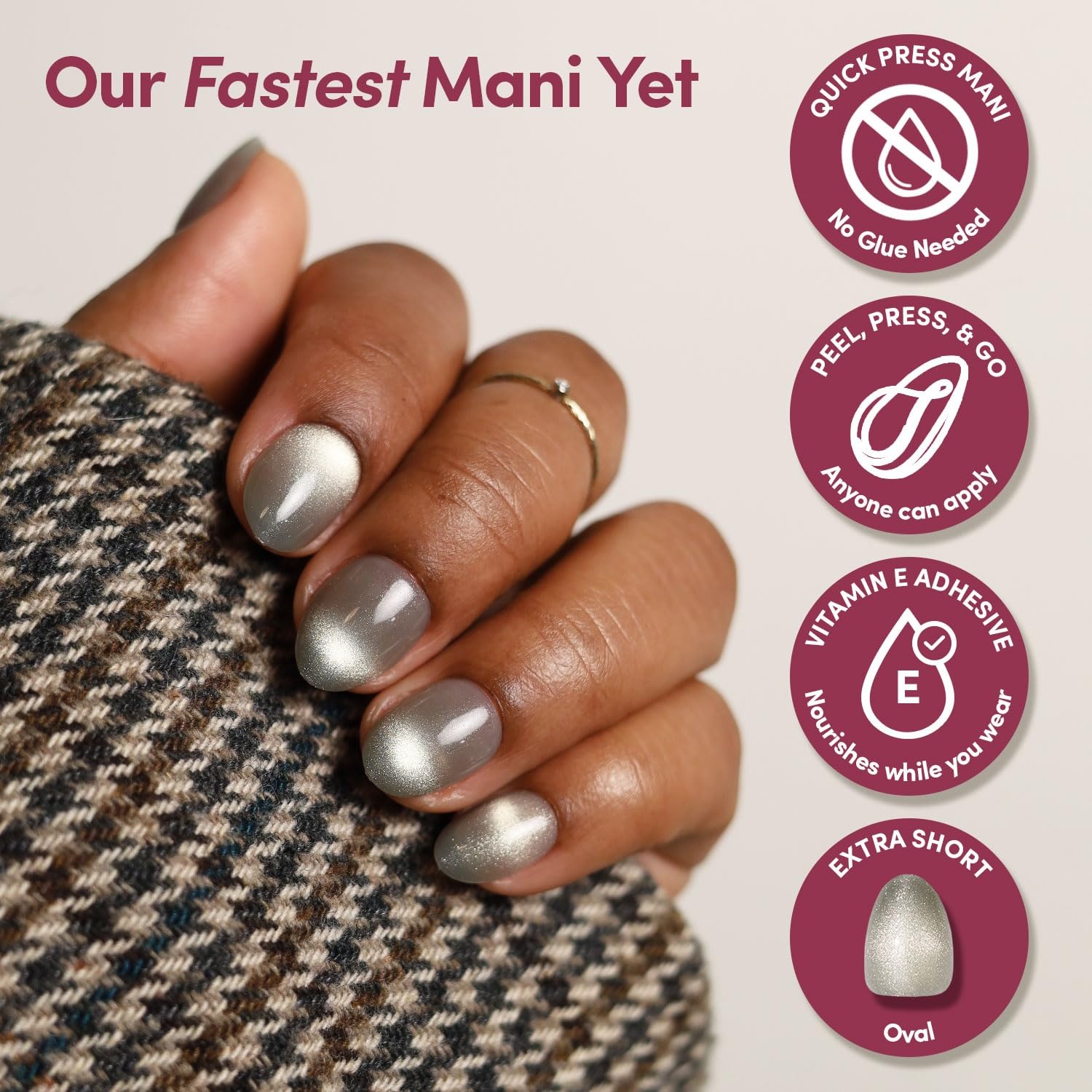 image:imageGlamnetic Press On Nails Quick Press No Glue Mani Extra Short Almond 30pcSparkly Moss