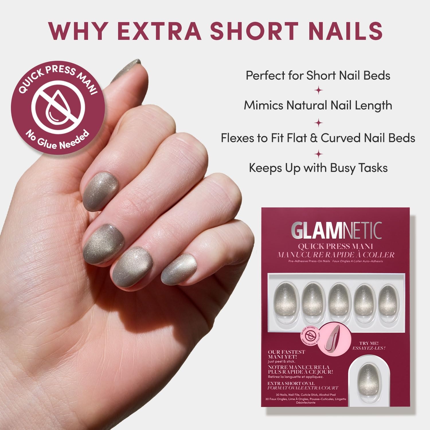 image:imageGlamnetic Press On Nails Quick Press No Glue Mani Extra Short Almond 30pcSparkly Moss