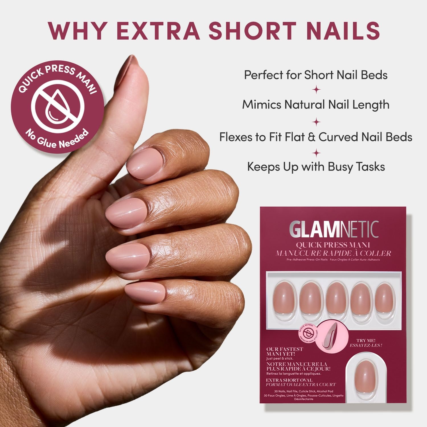image:imageGlamnetic Press On Nails Quick Press No Glue Mani Extra Short Almond 30pcTeddy